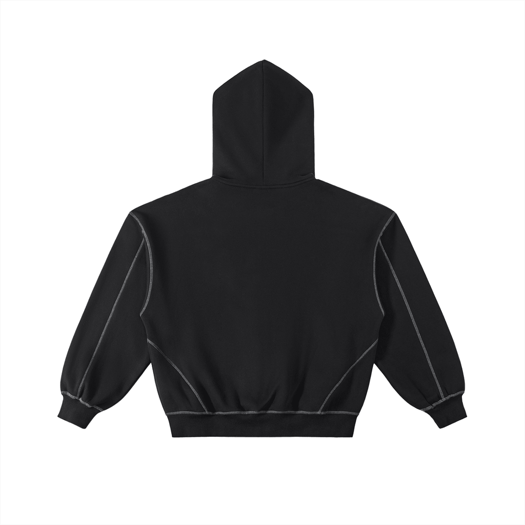 Contrast - Stitched Boxy Fleece Zip Hoodie - Simpleblanks